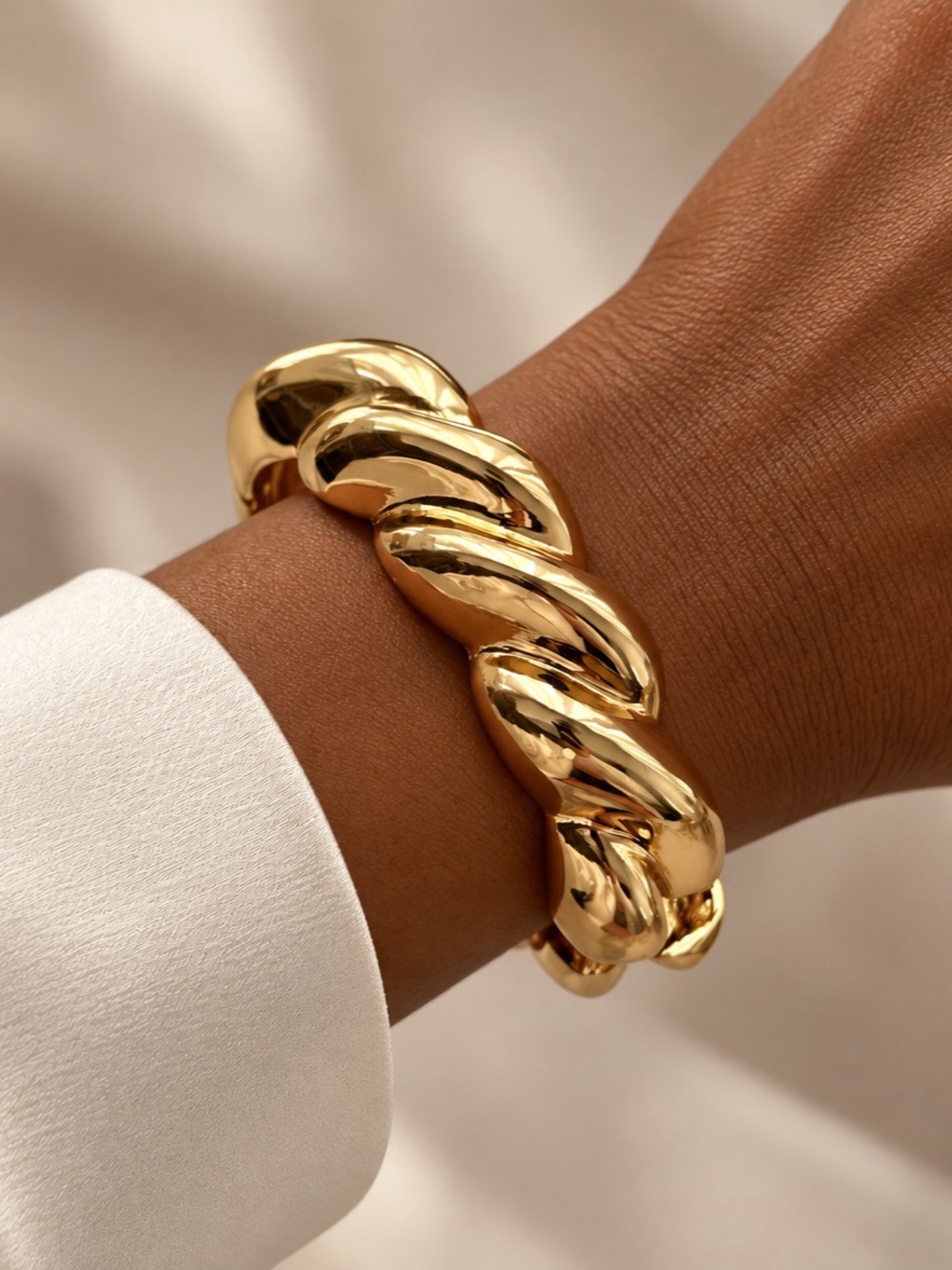 Chunky Gold Tone Cuff Bracelet – Sculptural Statement Bangle